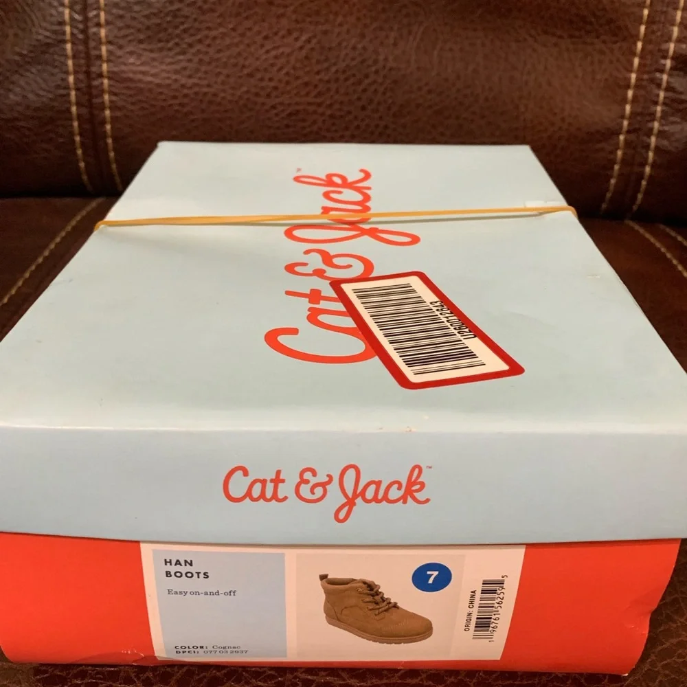 Little boy’s Cat & Jack size 7 NWT’s boots; color is cognac (brown)